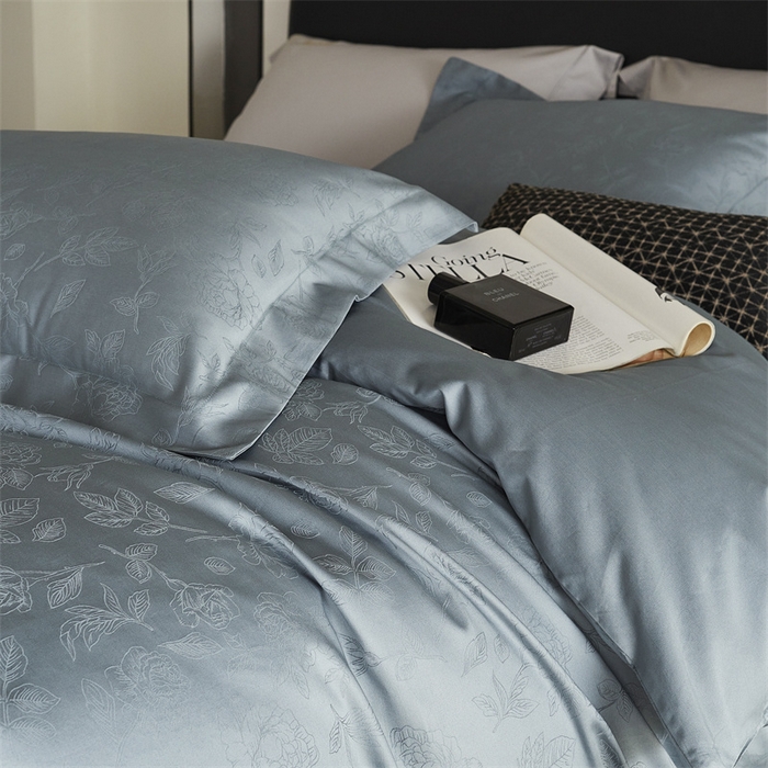 91家纺网 家纺一手货源 找家纺 梦享生活家居 2024新款100支贡缎提花四件套 赛琳-蓝