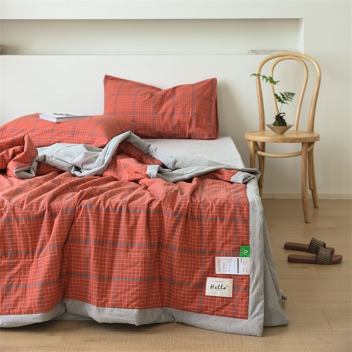 91家纺网 家纺一手货源 找家纺 【直播爆款】24新品A类抗菌全棉色织水洗棉夏被四件套夏凉被空调被-广岛-桔