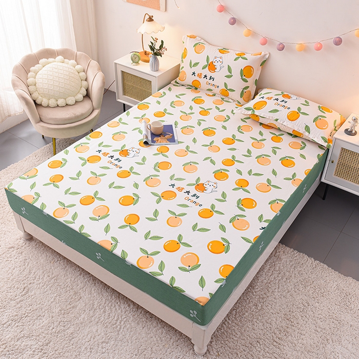 91家纺网 家纺一手货源 找家纺 床笠人家 2025新款全棉印花防水床笠防水隔尿透气-印花防水床笠 大桔大利