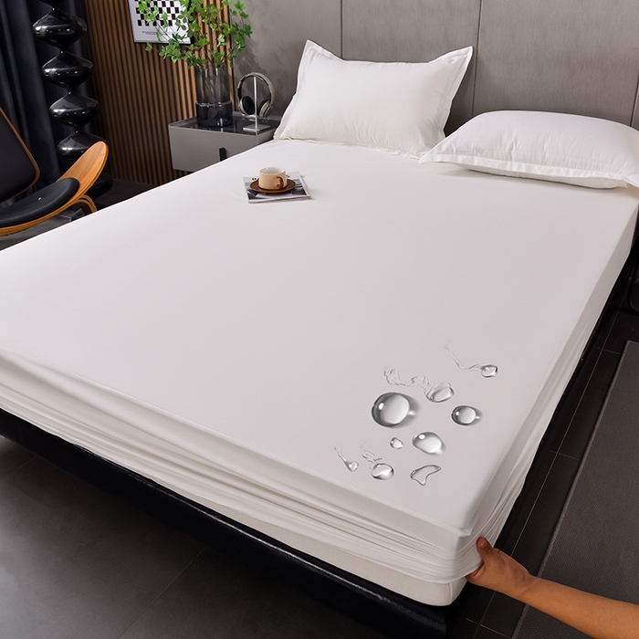 91家纺网 家纺一手货源 找家纺 床笠人家 2025新款全棉纯色防水床笠防水隔尿透气-纯色防水床笠 白色