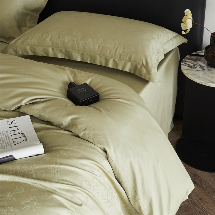 91家纺网 家纺一手货源 找家纺 梦享生活家居 2024新款100支贡缎提花四件套 赛琳-普罗绿