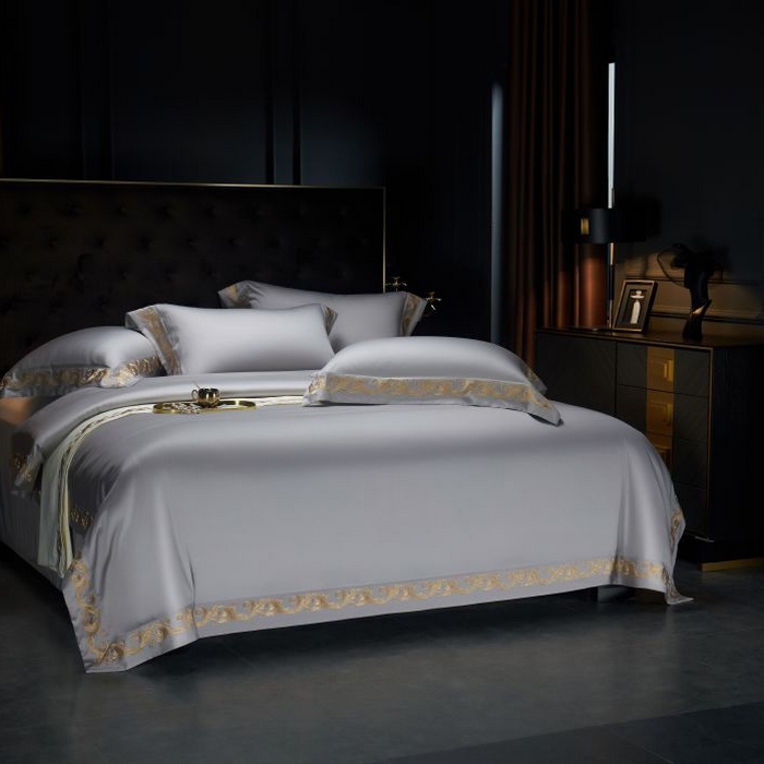 91家纺网 家纺一手货源 找家纺 缔缦 2024新款定织新布种S140重磅刺绣四件套-罗莎 高级灰