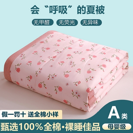91家纺网 家纺一手货源 找家纺 金柚子2024新款全棉印花夏凉被 春意悠悠-粉