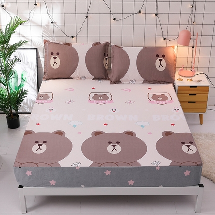床笠人家 2025新款全棉印花防水床笠防水隔尿透气-印花防水床笠 萌宠熊宝