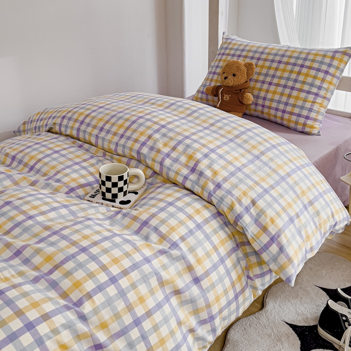 91家纺网 家纺一手货源 找家纺 久典家居 2024新款A类全棉学生款三件套 彩虹紫