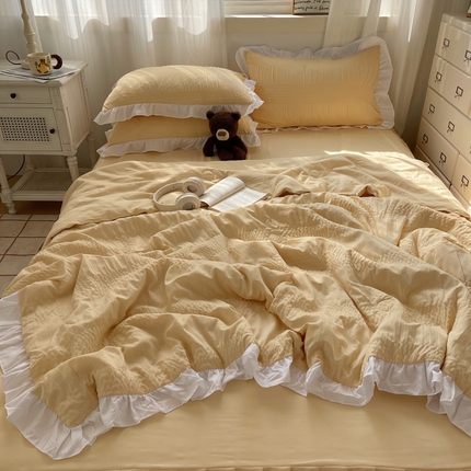 91家纺网 家纺一手货源 找家纺 （总）十里居 2024新款泡泡纱韩版花边床裙款水洗棉夏被四件套