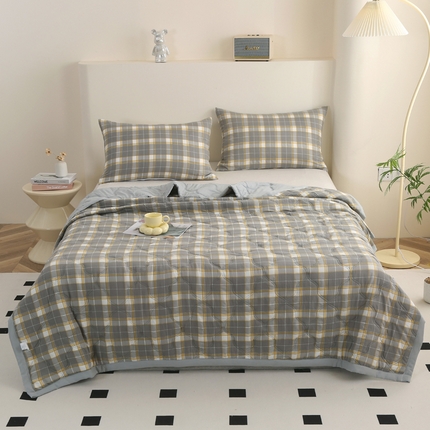 欧喜璐 2024新款水洗棉超声波礼品夏被夏凉被春秋被 格子-灰黄