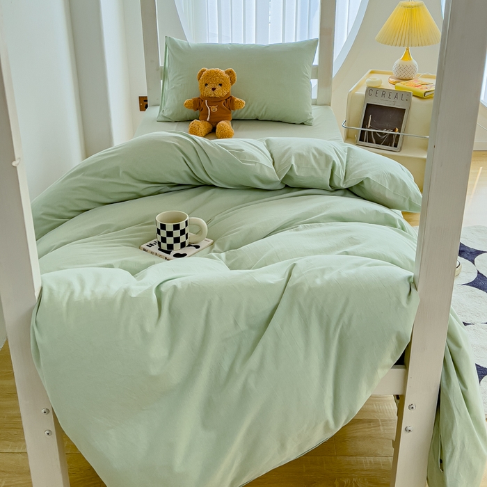 91家纺网 家纺一手货源 找家纺 久典家居 2024新款A类全棉学生款三件套 果绿