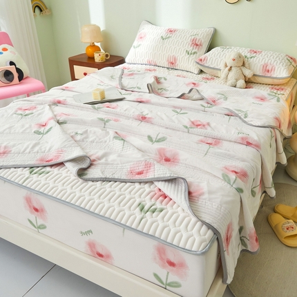 LIFE.丽芙 2024年新品0.4乳胶凉席加厚床笠款三件套+凉感丝夏被可组合四件套-图片一 花语