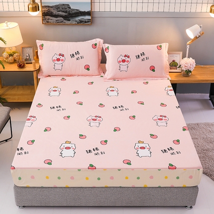 床笠人家 2025新款全棉印花防水床笠防水隔尿透气-印花防水床笠 猪柿顺利
