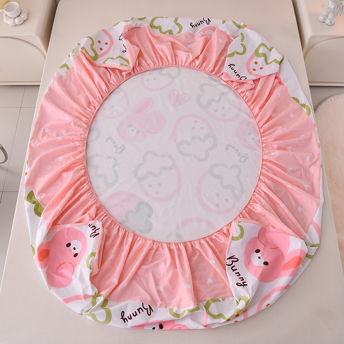 91家纺网 家纺一手货源 找家纺 床笠人家 2025新款全棉印花防水床笠防水隔尿透气-印花防水床笠 草莓兔