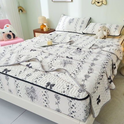 LIFE.丽芙 2024年新品0.4乳胶凉席加厚床笠款三件套+凉感丝夏被可组合四件套-图片一 浪漫庄园-黑