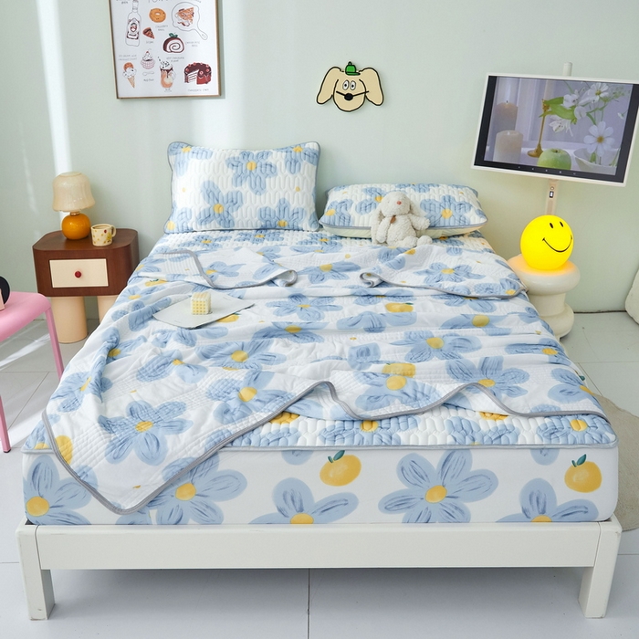 91家纺网 家纺一手货源 找家纺 LIFE.丽芙 2024年新品0.4乳胶凉席加厚床笠款三件套+凉感丝夏被可组合四件套-图片一 向阳花