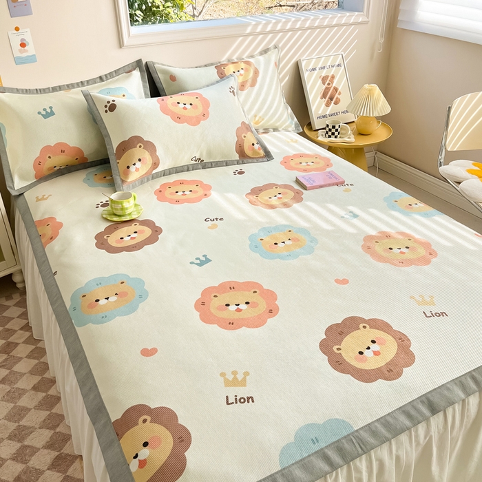 91家纺网 家纺一手货源 找家纺 懒猫家纺 2024新款250D数码印花宽边圆网冰丝席 狮子俱乐部