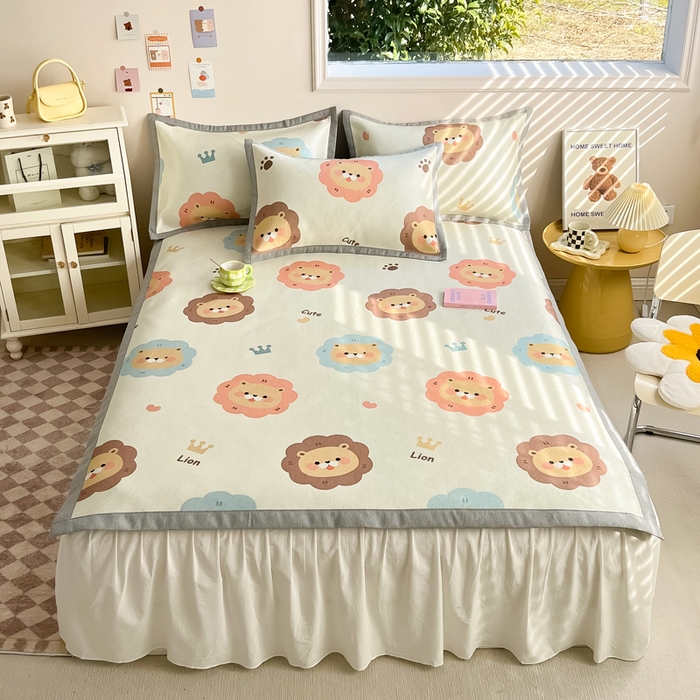 91家纺网 家纺一手货源 找家纺 懒猫家纺 2024新款250D数码印花宽边圆网冰丝席 狮子俱乐部