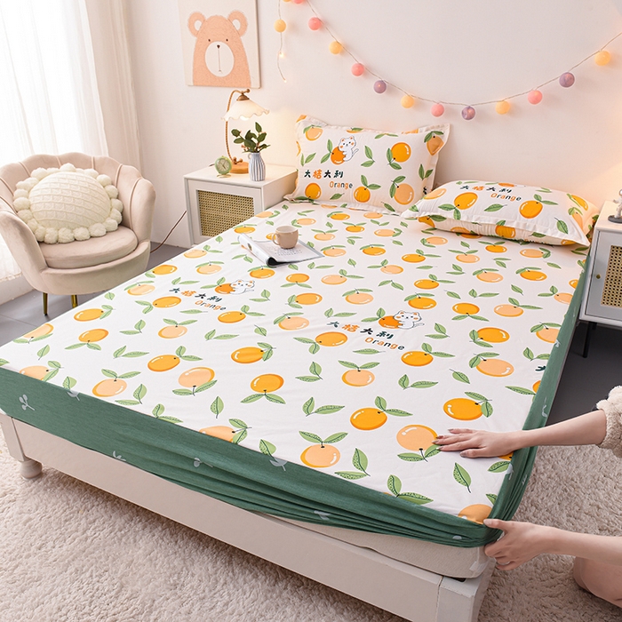 91家纺网 家纺一手货源 找家纺 床笠人家 2025新款全棉印花防水床笠防水隔尿透气-印花防水床笠 大桔大利