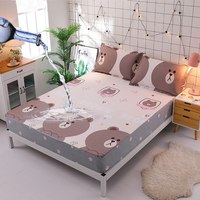 91家纺网 家纺一手货源 找家纺 床笠人家 2025新款全棉印花防水床笠防水隔尿透气-印花防水床笠 萌宠熊宝