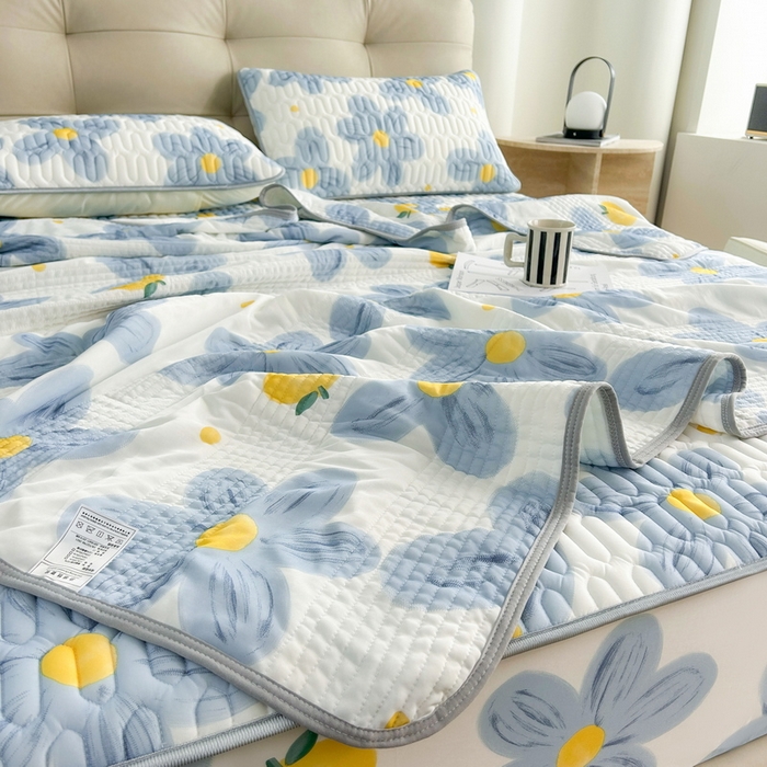 91家纺网 家纺一手货源 找家纺 2024年新品0.4乳胶凉席加厚床笠款三件套+凉感丝夏被可组合四件套-图片二 向阳花