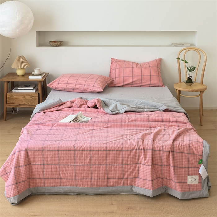 91家纺网 家纺一手货源 找家纺 【直播爆款】24新品A类抗菌全棉色织水洗棉夏被四件套夏凉被空调被-广岛-粉