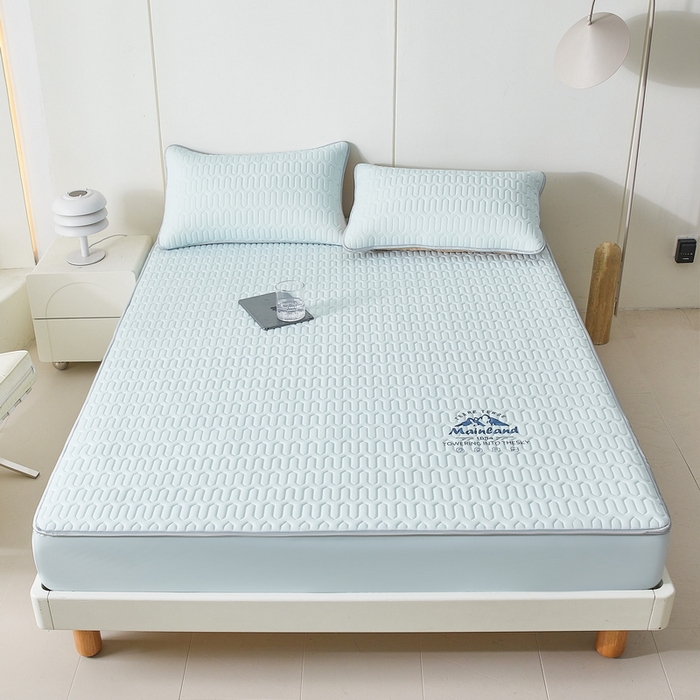 91家纺网 家纺一手货源 找家纺 LIFE.丽芙 2024新款乳胶凉席素色-富士山烫画床笠款 天空兰