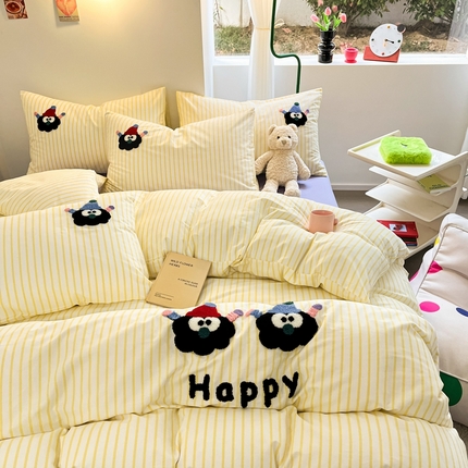 91家纺网 家纺一手货源 找家纺 （总）呗旺鹿 2024新款小清新全棉四件套毛巾绣四件套纯棉四件套（可提供检测报告）