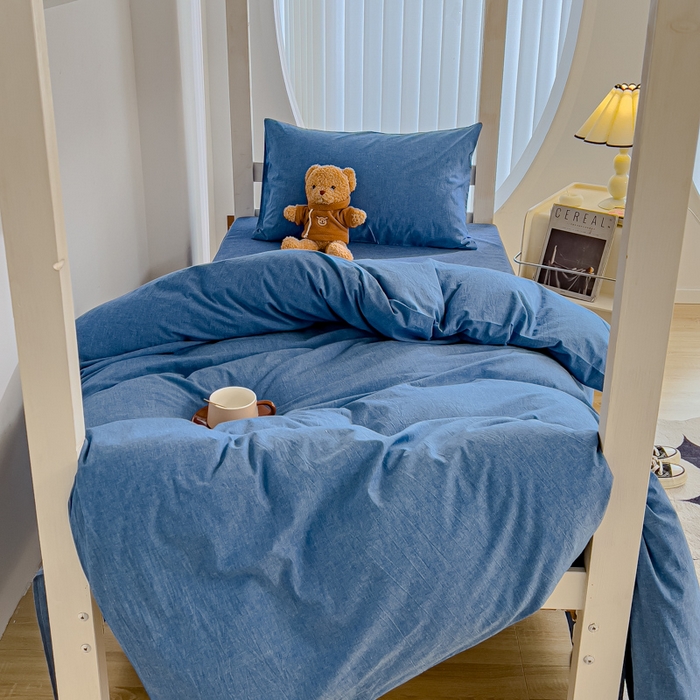 91家纺网 家纺一手货源 找家纺 久典家居 2024新款A类全棉学生款三件套 牛仔蓝