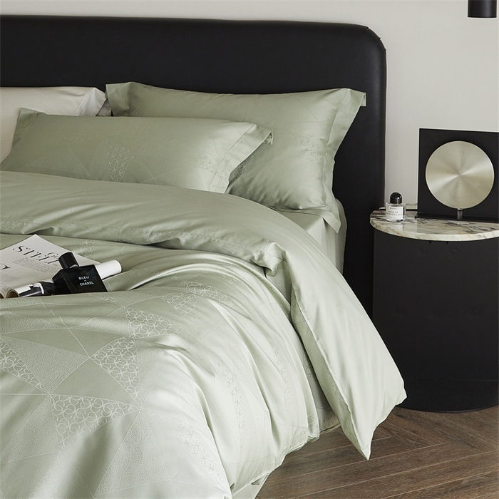 91家纺网 家纺一手货源 找家纺 梦享生活家居 2024新款100支贡缎提花四件套 格林-绿