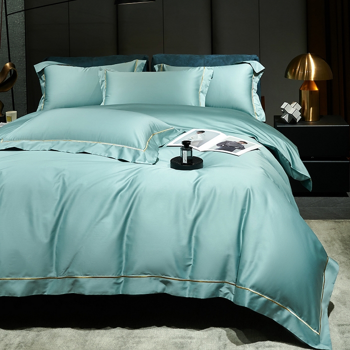 91家纺网 家纺一手货源 找家纺 榻尚家居 2024新款亲肤舒适海岛棉四件套--魅 魅-湖绿