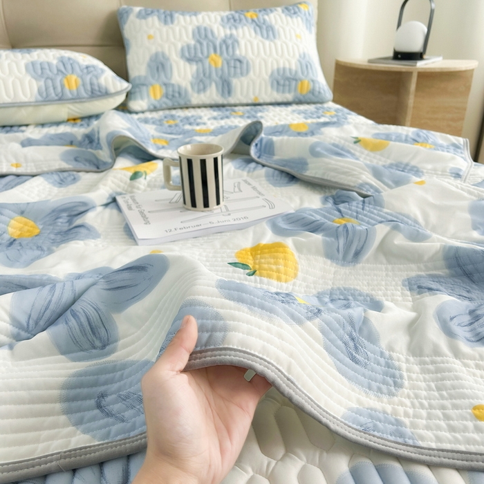 91家纺网 家纺一手货源 找家纺 2024年新品0.4乳胶凉席加厚床笠款三件套+凉感丝夏被可组合四件套-图片二 向阳花