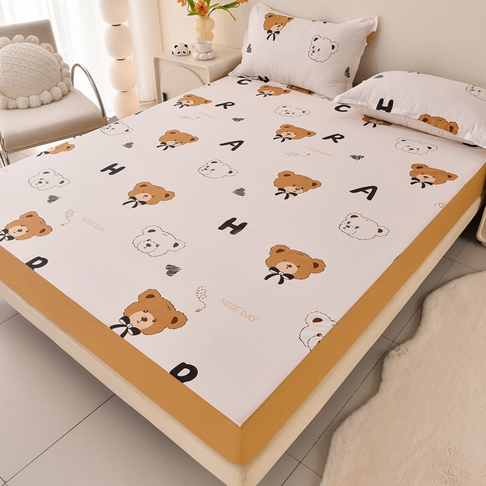 91家纺网 家纺一手货源 找家纺 床笠人家 2025新款全棉印花防水床笠防水隔尿透气-印花防水床笠 贝贝熊