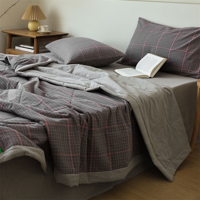 91家纺网 家纺一手货源 找家纺 【直播爆款】24新品A类抗菌全棉色织水洗棉夏被四件套夏凉被空调被-广岛-灰