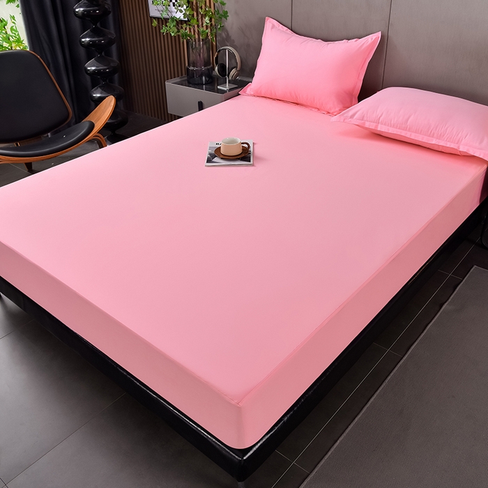 91家纺网 家纺一手货源 找家纺 床笠人家 2025新款全棉纯色防水床笠防水隔尿透气-纯色防水床笠 粉色