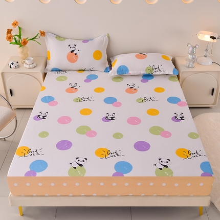 91家纺网 家纺一手货源 找家纺 床笠人家 2025新款全棉印花防水床笠防水隔尿透气印花防水床笠 波点熊猫