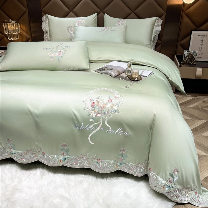 91家纺网 家纺一手货源 找家纺 红番天家居馆 2025新款长绒棉系列四件套-安娜 安娜-芥末绿