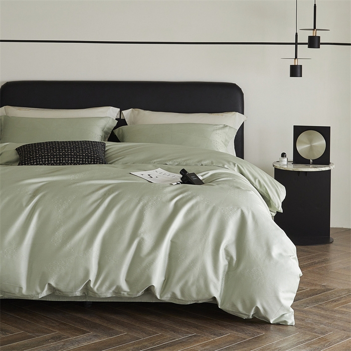 91家纺网 家纺一手货源 找家纺 梦享生活家居 2024新款100支贡缎提花四件套 格林-绿