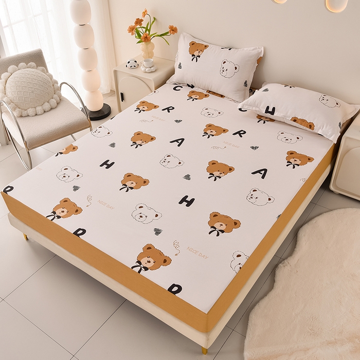 91家纺网 家纺一手货源 找家纺 床笠人家 2025新款全棉印花防水床笠防水隔尿透气-印花防水床笠 贝贝熊