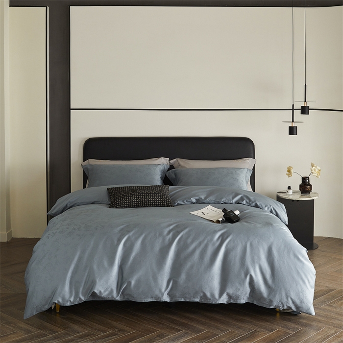 91家纺网 家纺一手货源 找家纺 梦享生活家居 2024新款100支贡缎提花四件套 赛琳-蓝