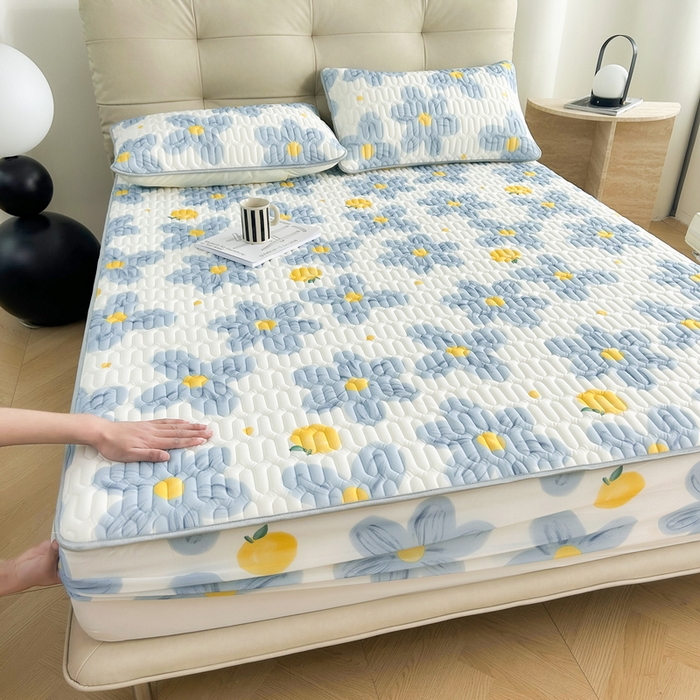 91家纺网 家纺一手货源 找家纺 LIFE.丽芙 2024年新品0.4乳胶凉席加厚床笠款三件套图片二 向阳花