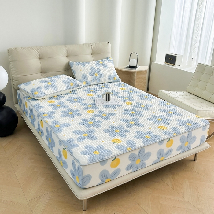 91家纺网 家纺一手货源 找家纺 LIFE.丽芙 2024年新品0.4乳胶凉席加厚床笠款三件套图片二 向阳花