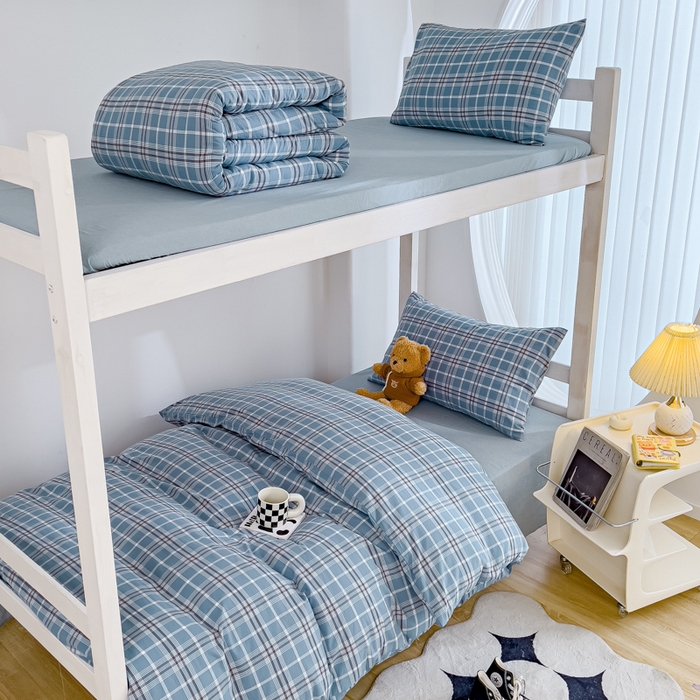 91家纺网 家纺一手货源 找家纺 久典家居 2024新款A类全棉学生款三件套 暖阳蓝