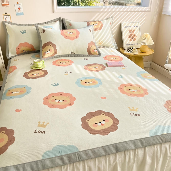 91家纺网 家纺一手货源 找家纺 懒猫家纺 2024新款250D数码印花宽边圆网冰丝席 狮子俱乐部