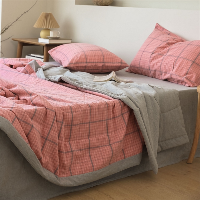 91家纺网 家纺一手货源 找家纺 【直播爆款】24新品A类抗菌全棉色织水洗棉夏被四件套夏凉被空调被-广岛-粉