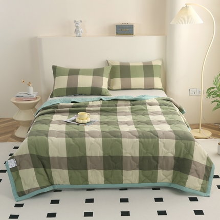 欧喜璐 2024新款水洗棉超声波礼品夏被夏凉被春秋被 大格子-绿