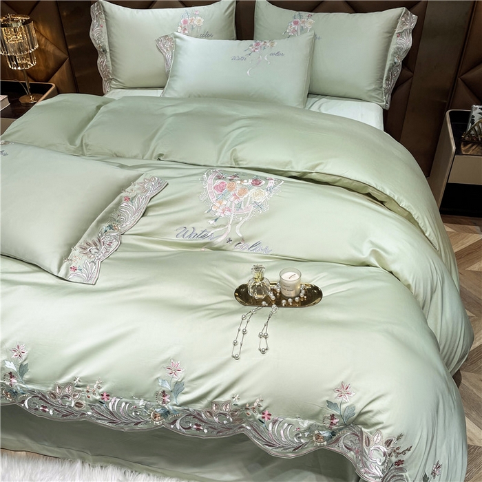 91家纺网 家纺一手货源 找家纺 红番天家居馆 2025新款长绒棉系列四件套-安娜 安娜-芥末绿