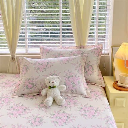 宝齐莱家纺 2024新款13372全棉印花系列单品枕套 莫奈花园-粉