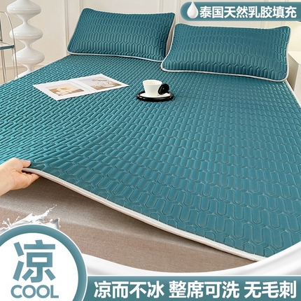 91家纺网 家纺一手货源 找家纺 福来临家纺 2025新款A类纯色凉感丝含胶床席凉席夏被三件套 含胶凉席-墨绿色