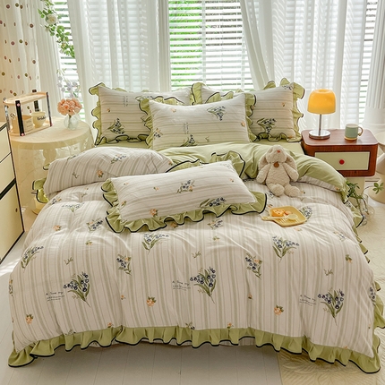 91家纺网 家纺一手货源 找家纺 （总）2024年新款 1有氧提花时尚花边款泡泡棉四件套