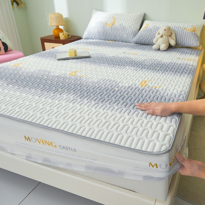 91家纺网 家纺一手货源 找家纺 LIFE.丽芙 2024年新品0.4乳胶凉席加厚床笠款三件套+凉感丝夏被可组合四件套-图片一 月半星辰