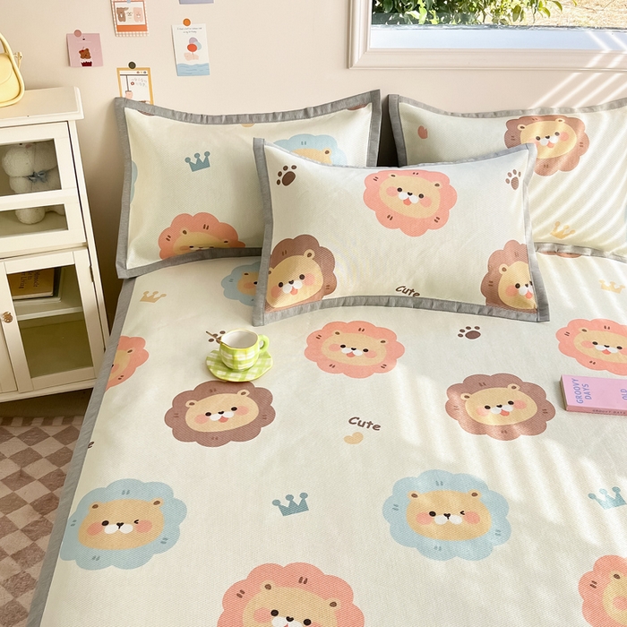 91家纺网 家纺一手货源 找家纺 懒猫家纺 2024新款250D数码印花宽边圆网冰丝席 狮子俱乐部