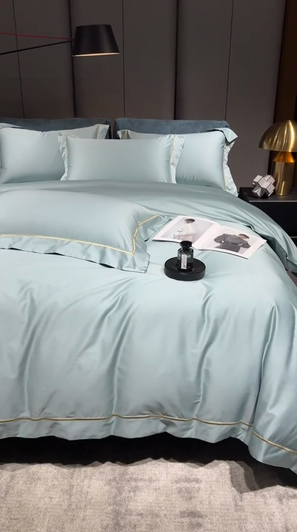 91家纺网 家纺一手货源 找家纺 榻尚家居 2024新款亲肤舒适海岛棉四件套--魅 魅-湖绿